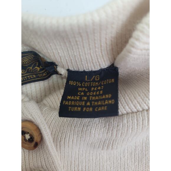 Vtg 80s 90s Eddie Bauer Sweater Off White Henley Knit Pullover Men's Size Large - Picture 9 of 10